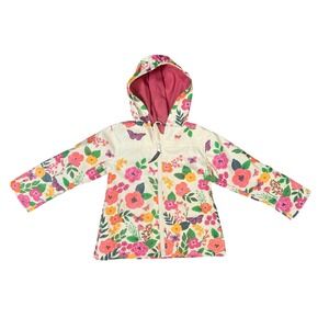 Stephen Joseph Kids Floral Butterfly Rain Jacket Cream Pink Size 4/5 Hooded